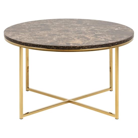 Arcata Brown Marble Glass Coffee Table Round With Gold Frame_3