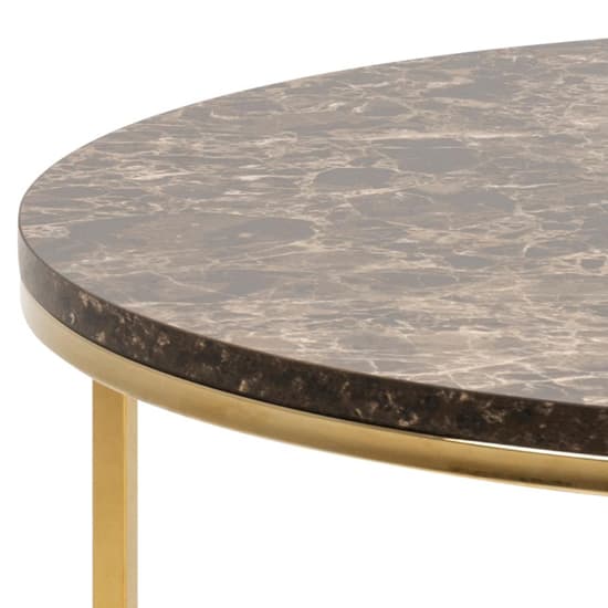 Arcata Brown Marble Glass Coffee Table Round With Gold Frame_4