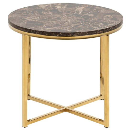 Arcata Brown Marble Glass Side Table Round With Gold Frame_2