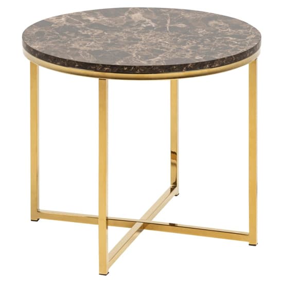 Arcata Brown Marble Glass Side Table Round With Gold Frame_1
