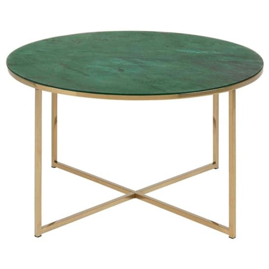 Arcata Green Marble Glass Coffee Table Round With Gold Frame_3