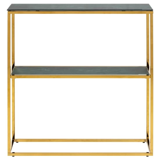 Arcata Green Marble Glass Shelves Console Table With Gold Frame_3