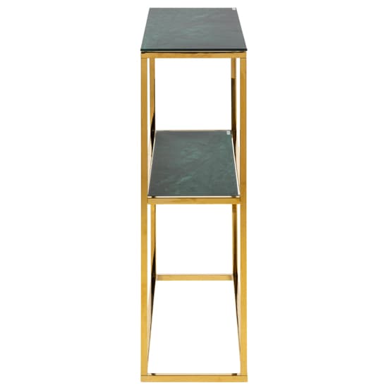 Arcata Green Marble Glass Shelves Console Table With Gold Frame_4
