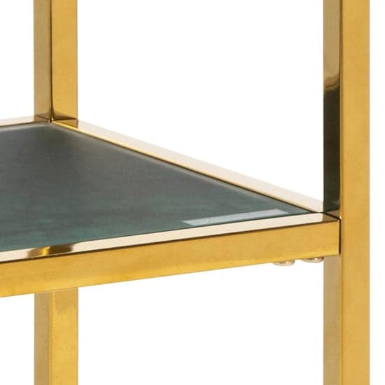Arcata Green Marble Glass Shelves Console Table With Gold Frame_6