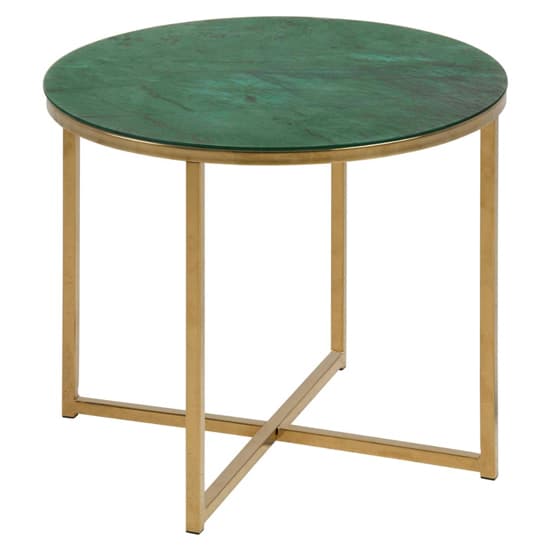 Arcata Green Marble Glass Side Table Round With Gold Frame_2