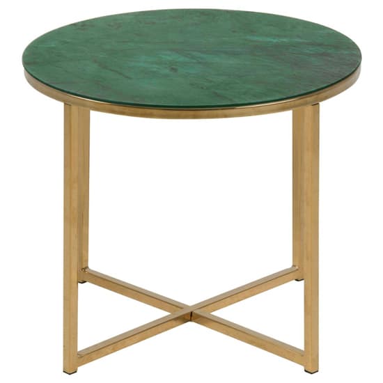 Arcata Green Marble Glass Side Table Round With Gold Frame_3