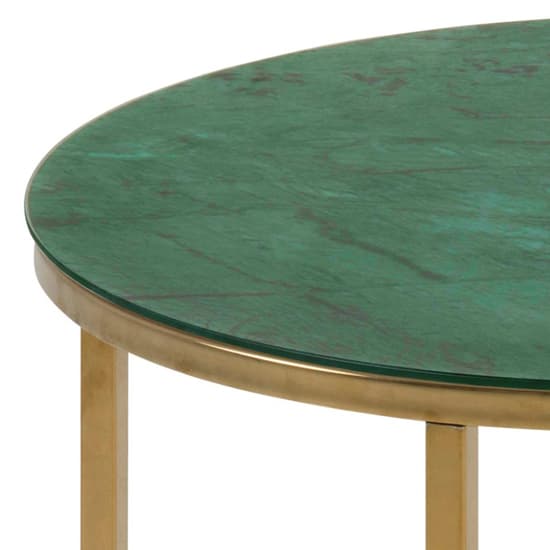 Arcata Green Marble Glass Side Table Round With Gold Frame_4