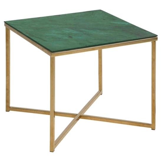 Arcata Green Marble Glass Side Table Square With Gold Frame_2