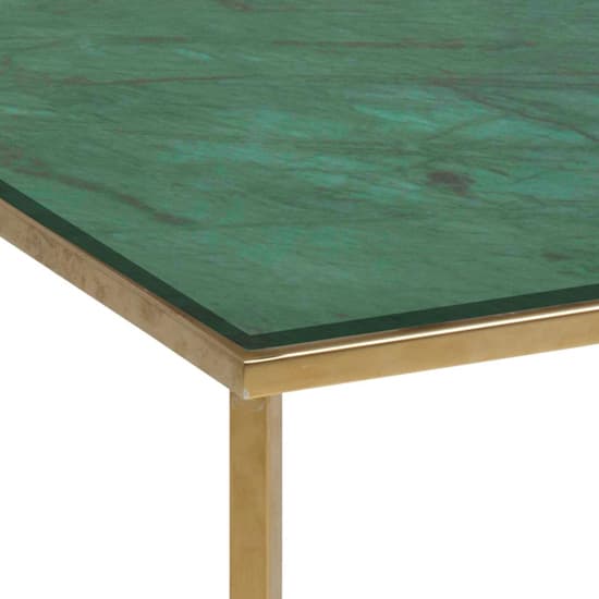 Arcata Green Marble Glass Side Table Square With Gold Frame_4
