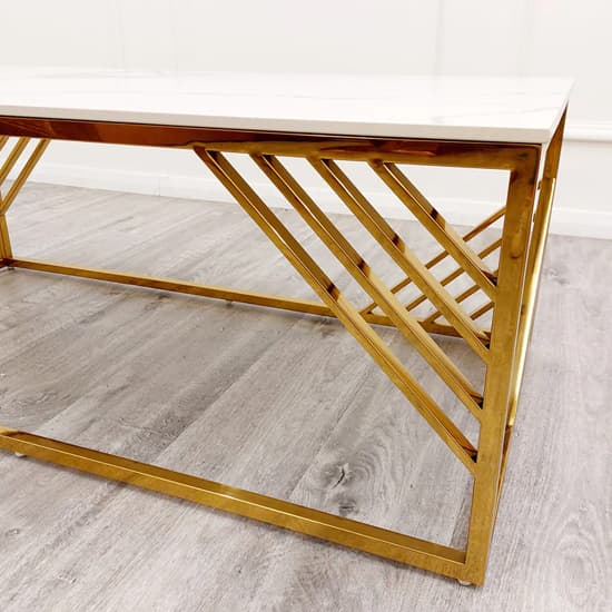Arcata Polar White Sintered Top Coffee Table With Gold Frame_3