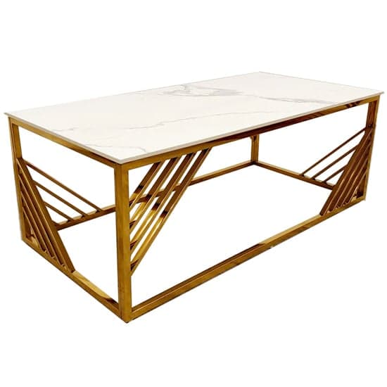 Arcata Polar White Sintered Top Coffee Table With Gold Frame_1