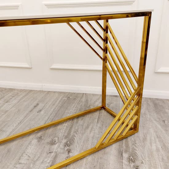 Arcata Polar White Sintered Top Console Table With Gold Frame_3