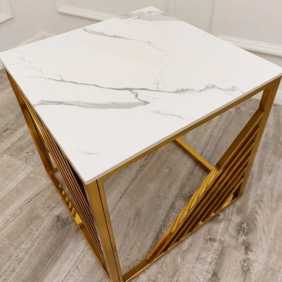Arcata Polar White Sintered Top Lamp Table With Gold Frame_2