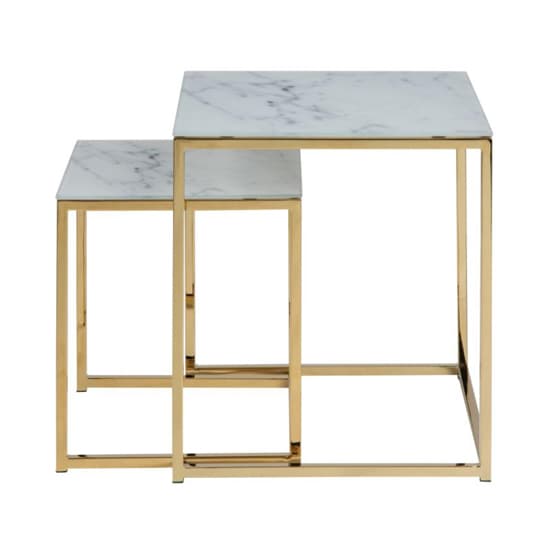Arcata Square Marble Effect Glass Nest Of 2 Tables In White_2