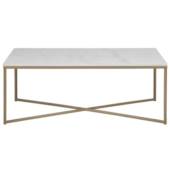 Arcata White Marble Coffee Table Rectangular With Brass Frame_3