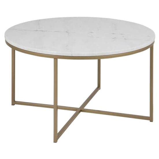 Arcata White Marble Coffee Table Round With Brass Frame_2