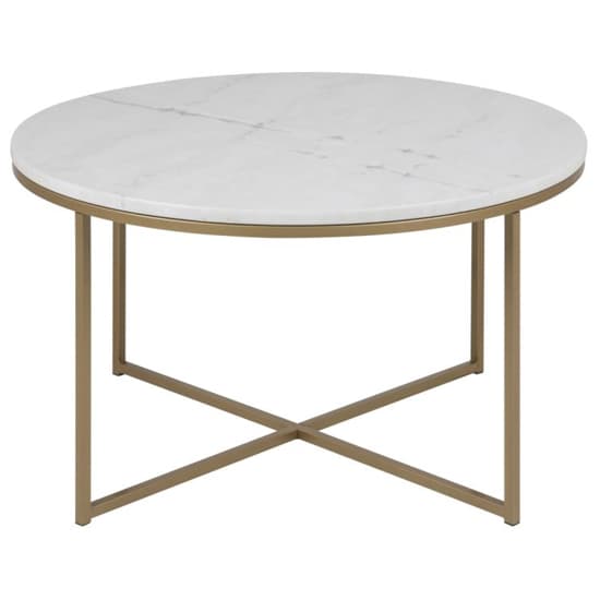 Arcata White Marble Coffee Table Round With Brass Frame_3
