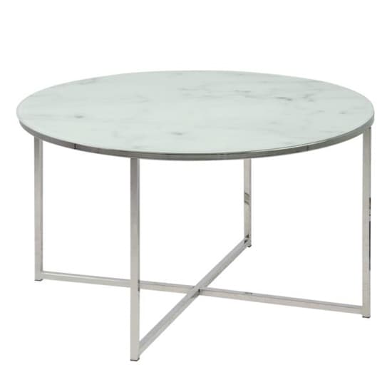 Arcata White Marble Effect Glass Coffee Table With Chrome Legs