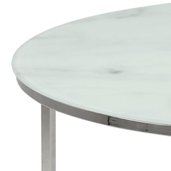 Arcata White Marble Effect Glass Coffee Table With Chrome Legs