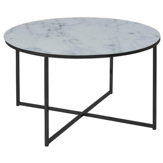 Arcata White Marble Glass Coffee Table Round With Black Frame_2