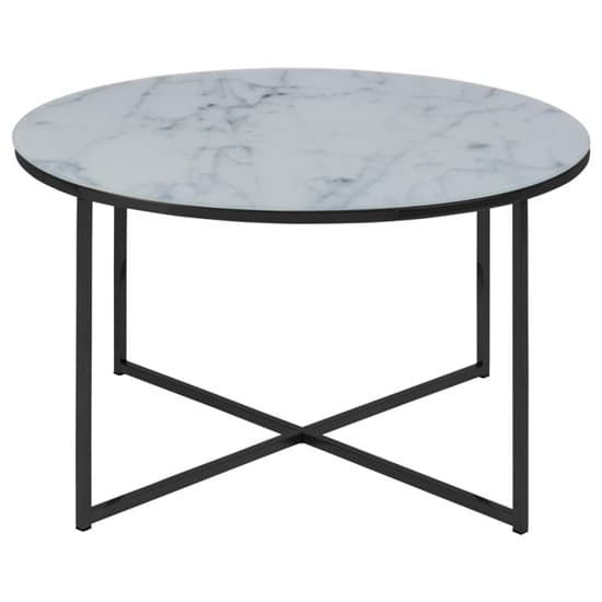 Arcata White Marble Glass Coffee Table Round With Black Frame_3