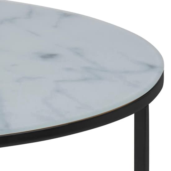 Arcata White Marble Glass Coffee Table Round With Black Frame_4