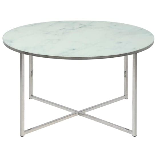 Arcata White Marble Glass Coffee Table Round With Chrome Frame_4