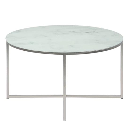 Arcata White Marble Glass Coffee Table Round With Chrome Frame_5