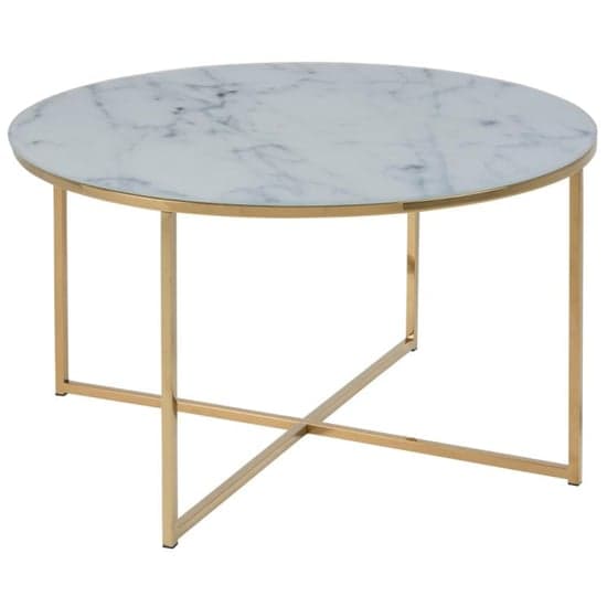 Arcata White Marble Glass Coffee Table Round With Gold Frame_2