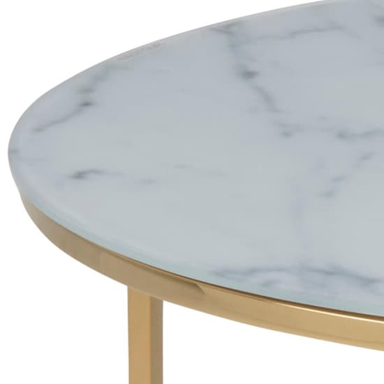 Arcata White Marble Glass Coffee Table Round With Gold Frame_4
