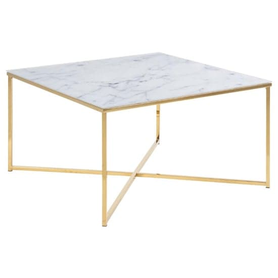 Arcata White Marble Glass Coffee Table Square With Gold Frame_2