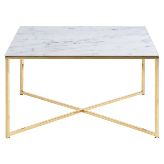 Arcata White Marble Glass Coffee Table Square With Gold Frame_3
