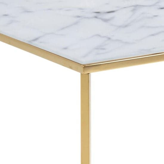 Arcata White Marble Glass Coffee Table Square With Gold Frame_4