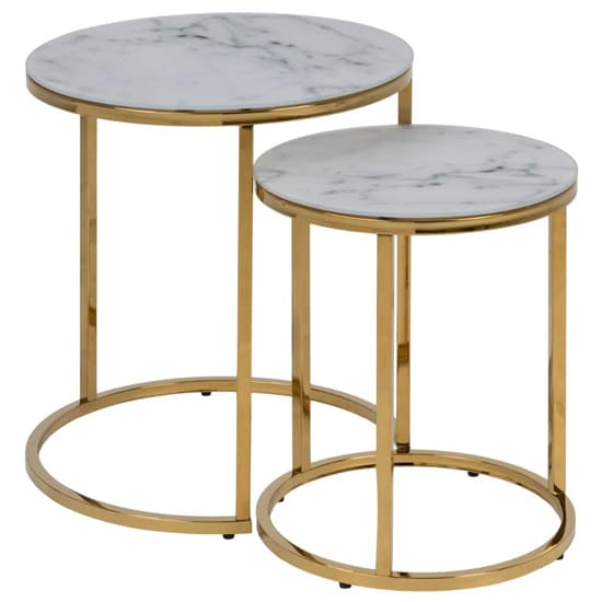 Arcata White Marble Glass Nest Of 2 Table Round With Gold Frame_4