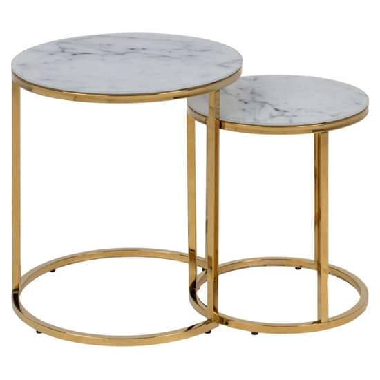 Arcata White Marble Glass Nest Of 2 Table Round With Gold Frame_5