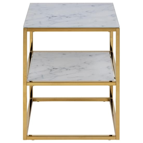 Arcata White Marble Glass Shelves Bedside Table With Gold Frame_3