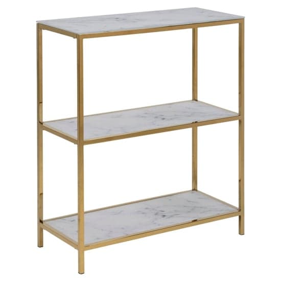 Arcata White Marble Glass Shelves Bookcase With Gold Frame_2