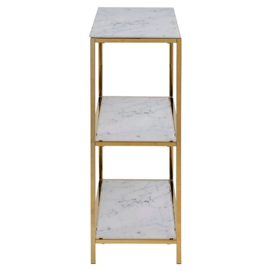 Arcata White Marble Glass Shelves Bookcase With Gold Frame_4