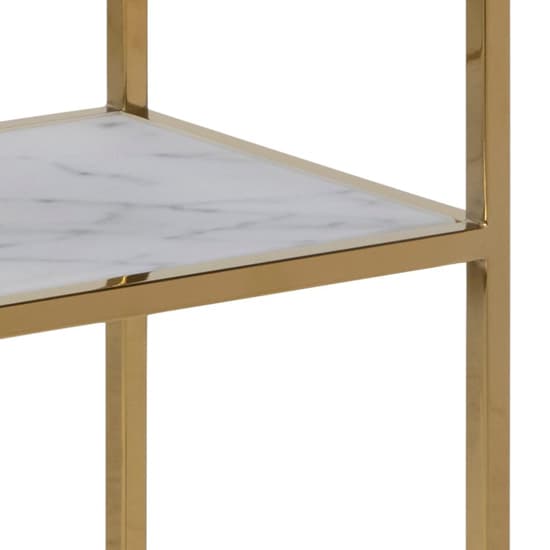 Arcata White Marble Glass Shelves Bookcase With Gold Frame_6