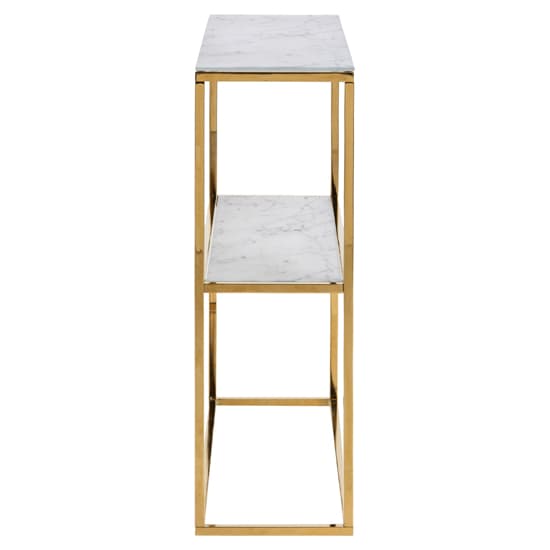 Arcata White Marble Glass Shelves Console Table With Gold Frame_3