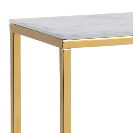 Arcata White Marble Glass Shelves Console Table With Gold Frame_4
