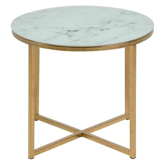 Arcata White Marble Glass Side Table Round With Gold Frame_2