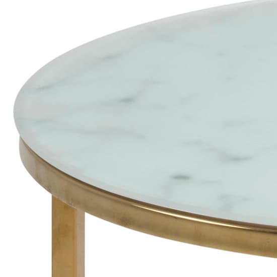 Arcata White Marble Glass Side Table Round With Gold Frame_3