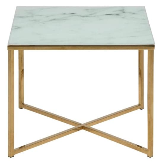 Arcata White Marble Glass Side Table Square With Gold Frame_2