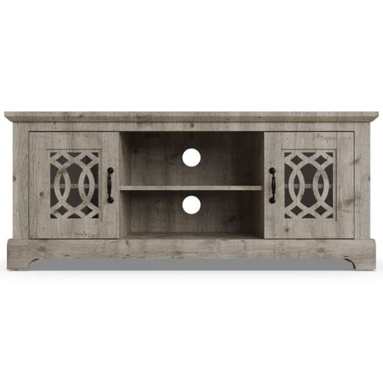 Arcata Wooden TV Stand With 2 Mirroed Doors In Mexican Grey_2