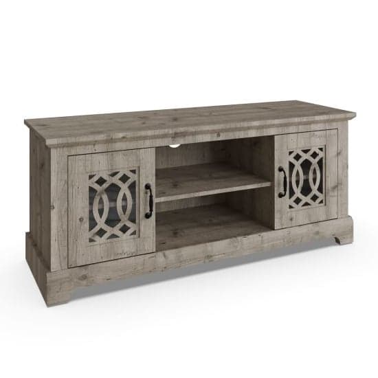 Arcata Wooden TV Stand With 2 Mirroed Doors In Mexican Grey_3