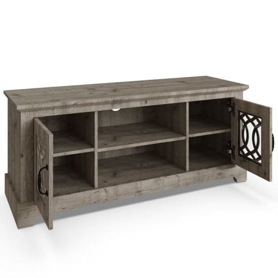 Arcata Wooden TV Stand With 2 Mirroed Doors In Mexican Grey_4