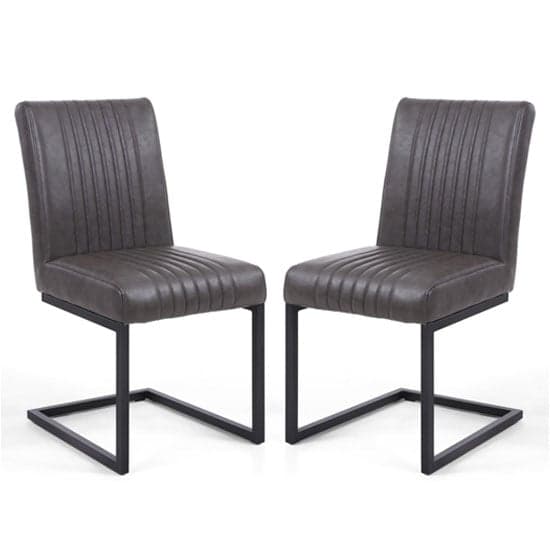 Aboba Grey Leather Effect Cantilever Dining Chair In A Pair_1