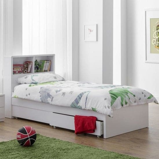 Magaly Bookcase Bed In White High Gloss With Underbed Drawers_1