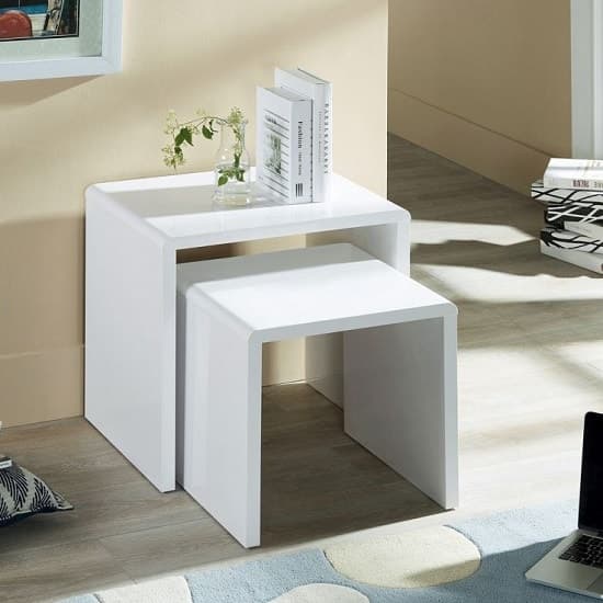 Magaly Contemporary Nest Of Tables In White High Gloss Furniture in